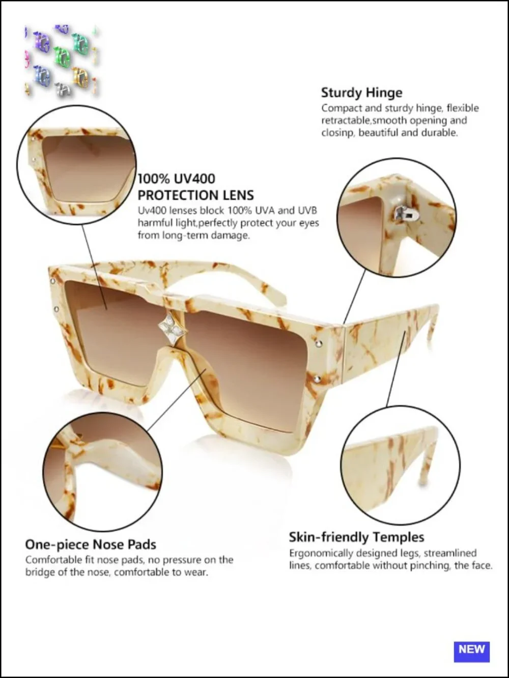 Trendy Rimless Black Metal Sunglasses Oversized Y2K UV Protection Polarized